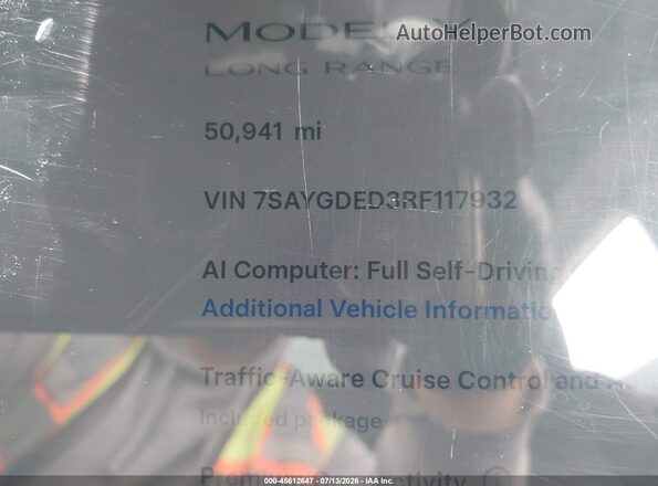 7SAYGDED3RF117932 2024 TESLA MODEL Y White უკანა სავარძლების ხედი
