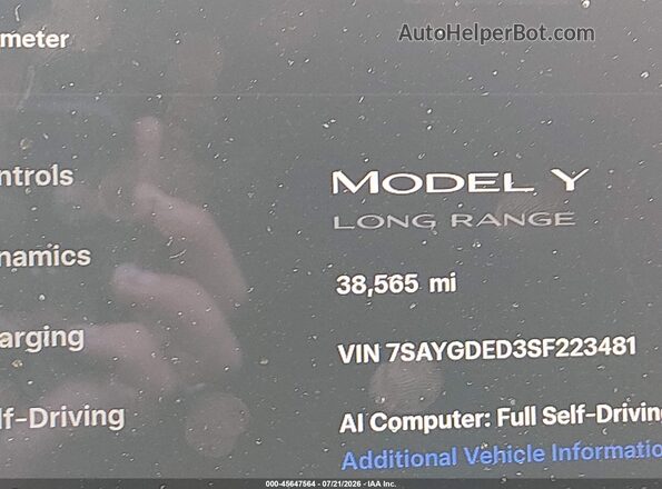 7SAYGDED3SF223481 2025 TESLA MODEL Y Gray 