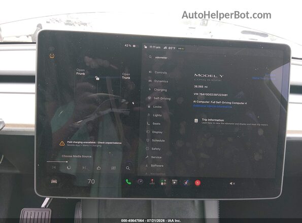 7SAYGDED3SF223481 2025 TESLA MODEL Y Gray Widok tylnych siedzeń