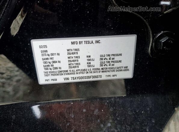 7SAYGDED3SF306070 2025 TESLA MODEL Black Սալոնի 360 աստիճան տեսք