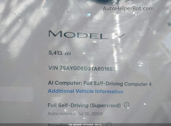 7SAYGDED3TA601653 2026 TESLA MODEL Y Серый Вид задних сидений