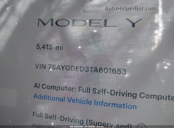 7SAYGDED3TA601653 2026 TESLA MODEL Y Серый Вид задней части салона