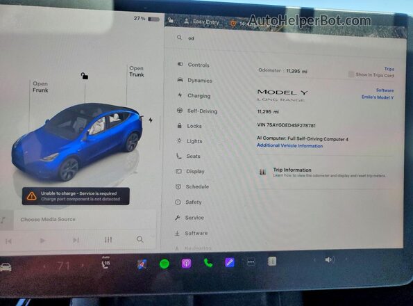 7SAYGDED4SF278781 2025 TESLA MODEL Blue Вид щитка приладів