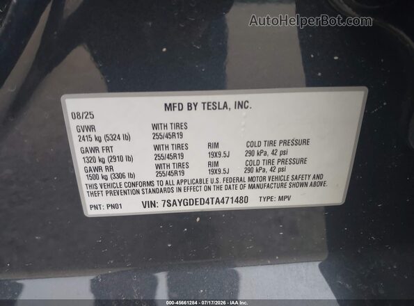 7SAYGDED4TA471480 2026 TESLA MODEL Y Серый Вид подкапотного пространства