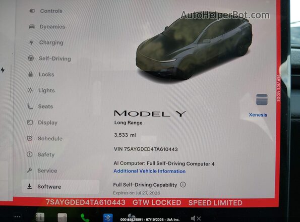7SAYGDED4TA610443 2026 TESLA MODEL Y Gray Вид задніх сидінь