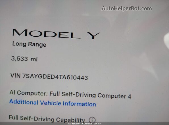 7SAYGDED4TA610443 2026 TESLA MODEL Y Gray 