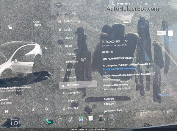 7SAYGDED5RF105281 2024 TESLA MODEL Y White Հետևի նստատեղերի տեսք