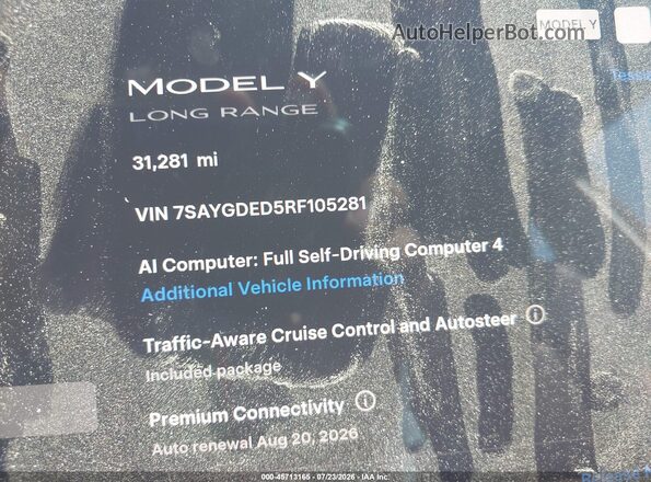 7SAYGDED5RF105281 2024 TESLA MODEL Y White 