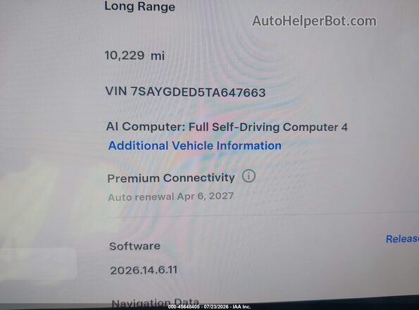 7SAYGDED5TA647663 2026 TESLA MODEL Y White 