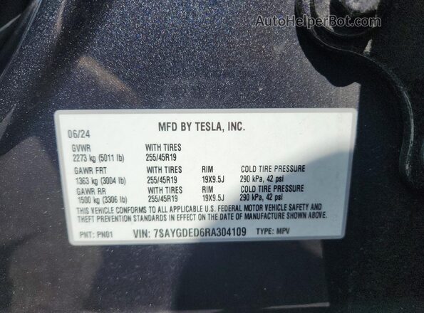 7SAYGDED6RA304109 2024 TESLA MODEL Gray Widok komory silnika