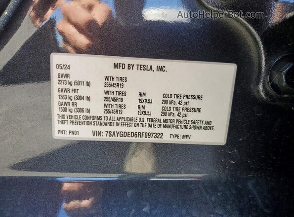 7SAYGDED6RF097322 2024 TESLA MODEL Charcoal Շարժիչի բաժամունքի տեսք
