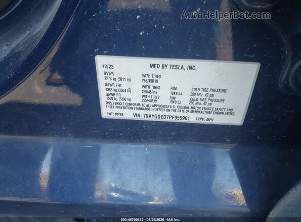 7SAYGDED7PF955961 2023 TESLA MODEL Y Blue Engine compartment view