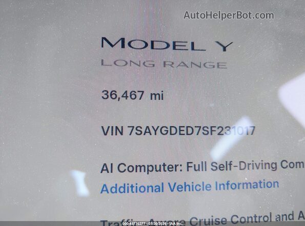 7SAYGDED7SF231017 2025 TESLA MODEL Y Black 