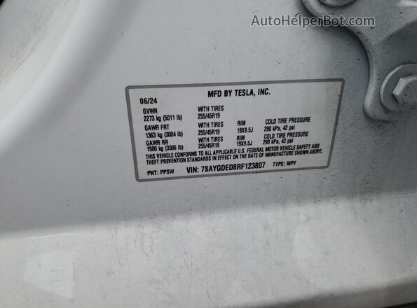 7SAYGDED8RF123807 2024 TESLA MODEL White Вид підкапотного простору