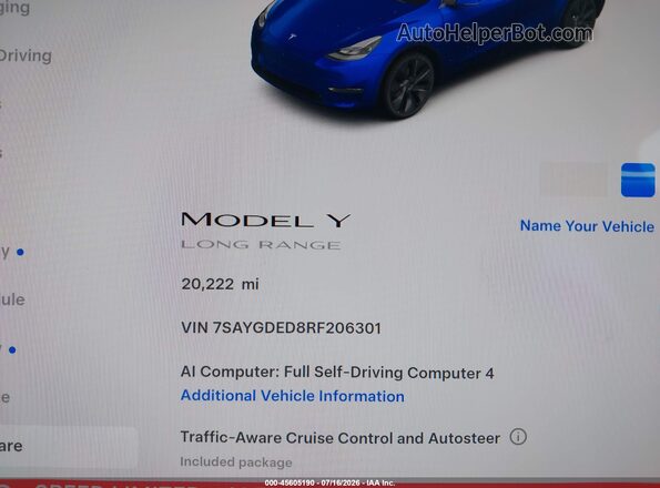 7SAYGDED8RF206301 2024 TESLA MODEL Y Navy Vista de los asientos traseros