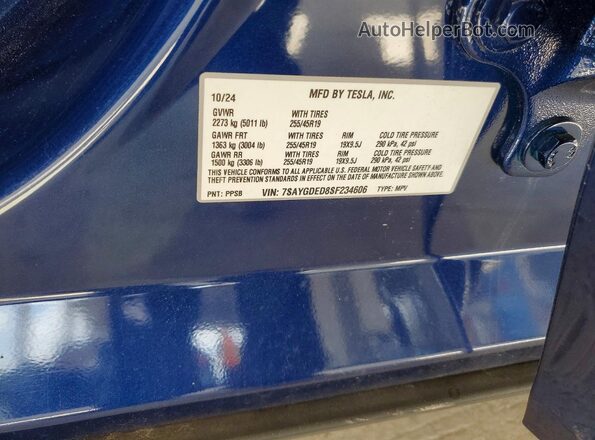 7SAYGDED8SF234606 2025 TESLA MODEL Blue Engine compartment view