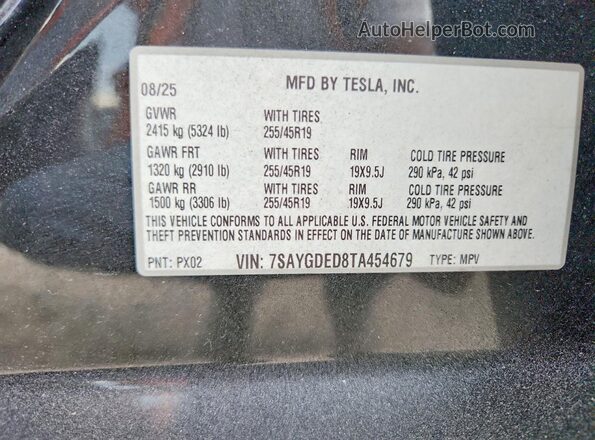 7SAYGDED8TA454679 2026 TESLA MODEL Black VIN sticker view