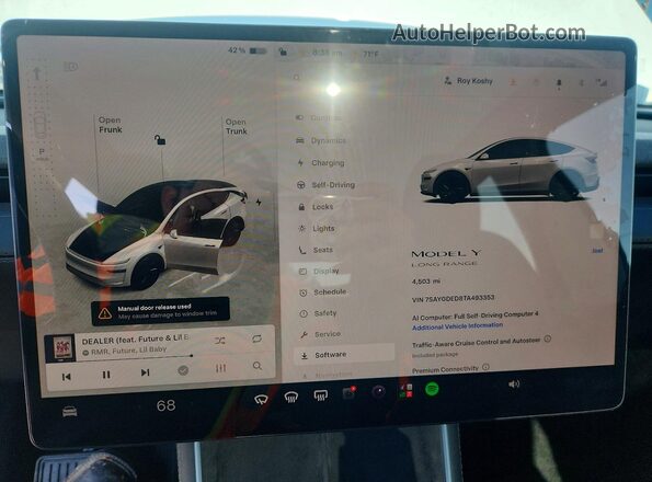 7SAYGDED8TA493353 2026 TESLA MODEL White Вид щитка приладів