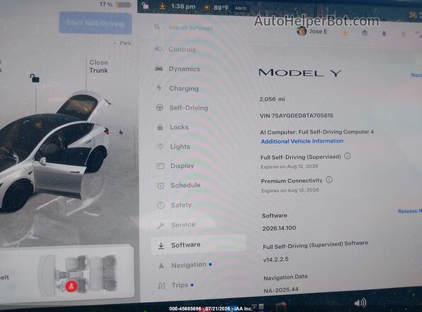 7SAYGDED8TA705815 2026 TESLA MODEL Y White უკანა სავარძლების ხედი