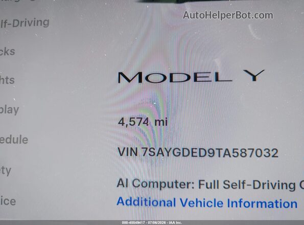 7SAYGDED9TA587032 2026 TESLA MODEL Y Gray 360 interior view