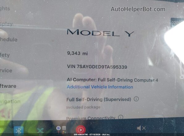 7SAYGDED9TA595339 2026 TESLA MODEL Y Gray Панорамний вид салону 360°