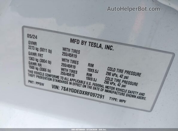 7SAYGDEDXRF097291 2024 TESLA MODEL Y White Շարժիչի բաժամունքի տեսք