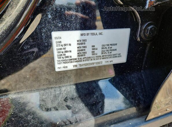 7SAYGDEDXRF103672 2024 TESLA MODEL Черный Вид наклейки с VIN-кодом