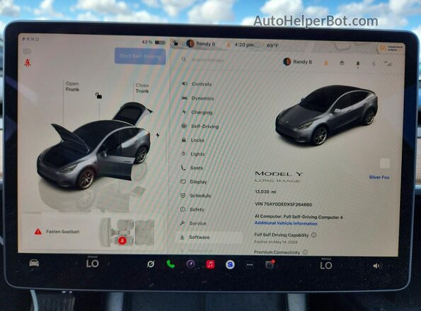 7SAYGDEDXSF264660 2025 TESLA MODEL Gray Սարքավորումների վահանակի տեսք
