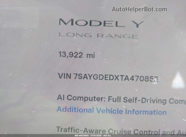 7SAYGDEDXTA470852 2026 TESLA MODEL Y Blue Rear seats view