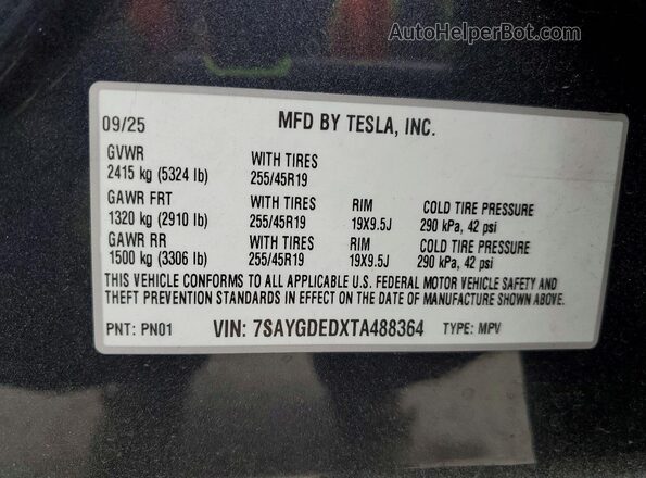 7SAYGDEDXTA488364 2026 TESLA MODEL Gray Vista del compartimento del motor