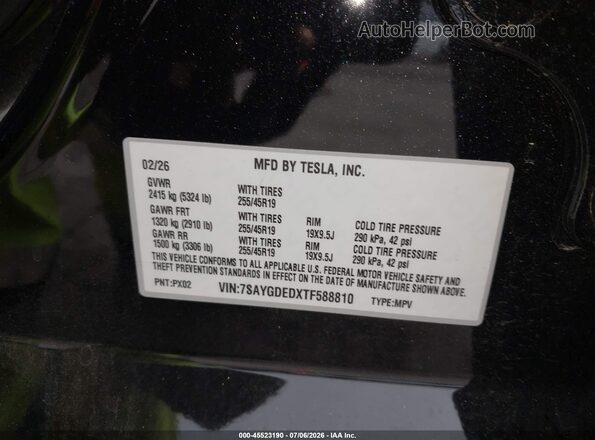 7SAYGDEDXTF588810 2026 TESLA MODEL Y Black Vista del compartimento del motor