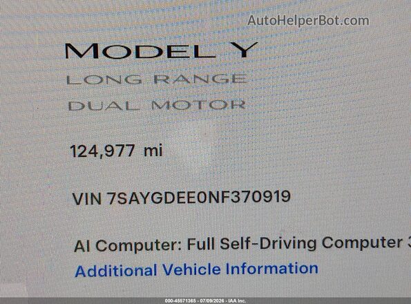 7SAYGDEE0NF370919 2022 TESLA MODEL Y Gray Engine compartment view
