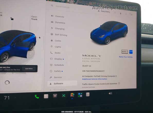 7SAYGDEE0PA060317 2023 TESLA MODEL Y Синий Вид задних сидений