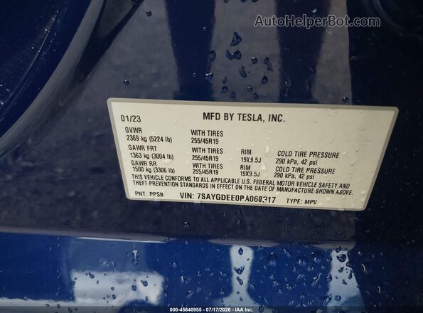 7SAYGDEE0PA060317 2023 TESLA MODEL Y Синий Вид подкапотного пространства