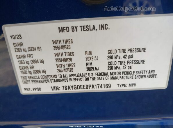 7SAYGDEE0PA174169 2023 TESLA MODEL Y Black Vista del compartimento del motor