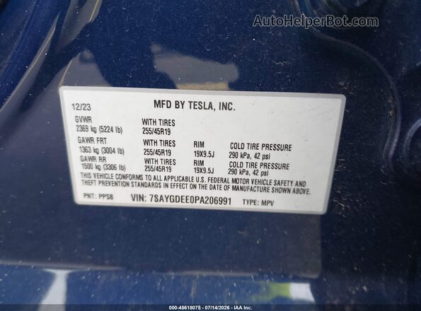 7SAYGDEE0PA206991 2023 TESLA MODEL Y Синий Вид подкапотного пространства