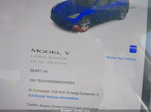 7SAYGDEE0RA251903 2024 TESLA MODEL Y Blue Հետևի նստատեղերի տեսք