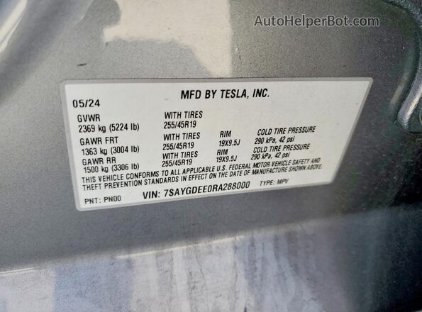 7SAYGDEE0RA288000 2024 TESLA MODEL Silver Սալոնի 360 աստիճան տեսք