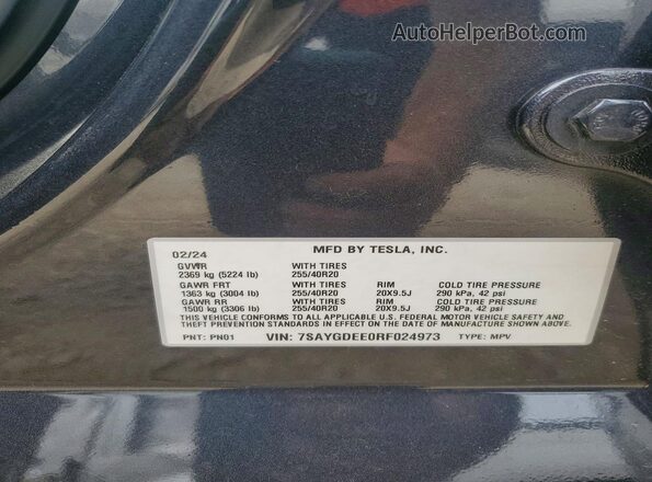 7SAYGDEE0RF024973 2024 TESLA MODEL Gray ძრავის განყოფილების ხედი