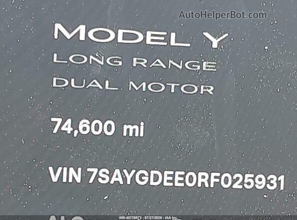 7SAYGDEE0RF025931 2024 TESLA MODEL Y Gray 