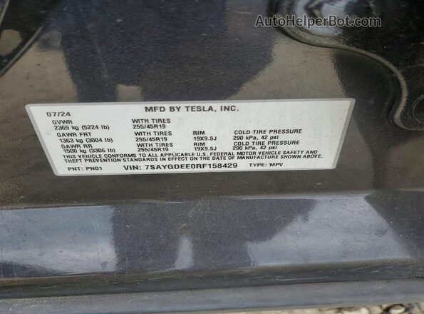 7SAYGDEE0RF158429 2024 TESLA MODEL Gray Панорамний вид салону 360°