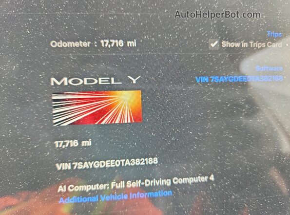 7SAYGDEE0TA382188 2026 TESLA MODEL Gray Instrument cluster view