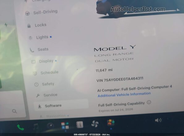 7SAYGDEE0TA464311 2026 TESLA MODEL Y Blue უკანა სავარძლების ხედი