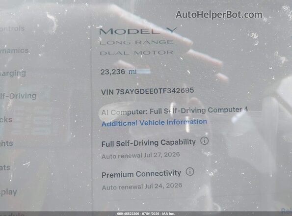 7SAYGDEE0TF342695 2026 TESLA MODEL Y Gray Widok tylnych siedzeń
