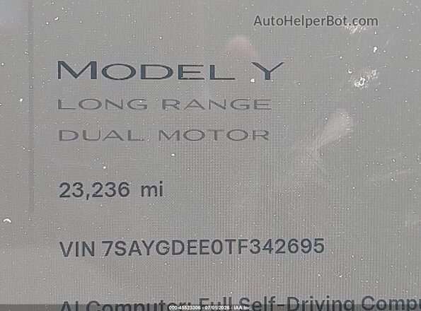 7SAYGDEE0TF342695 2026 TESLA MODEL Y Gray Widok wnętrza 360 stopni