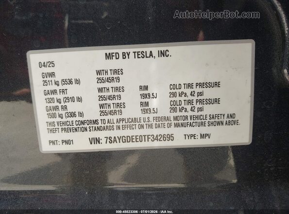 7SAYGDEE0TF342695 2026 TESLA MODEL Y Gray Widok komory silnika