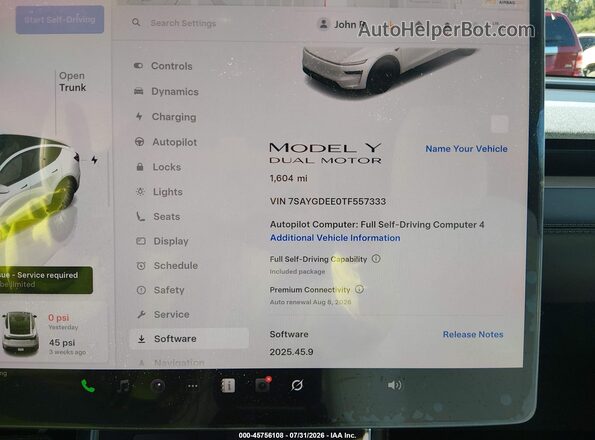 7SAYGDEE0TF557333 2026 TESLA MODEL Y White უკანა სავარძლების ხედი