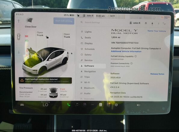 7SAYGDEE0TF557333 2026 TESLA MODEL Y White 