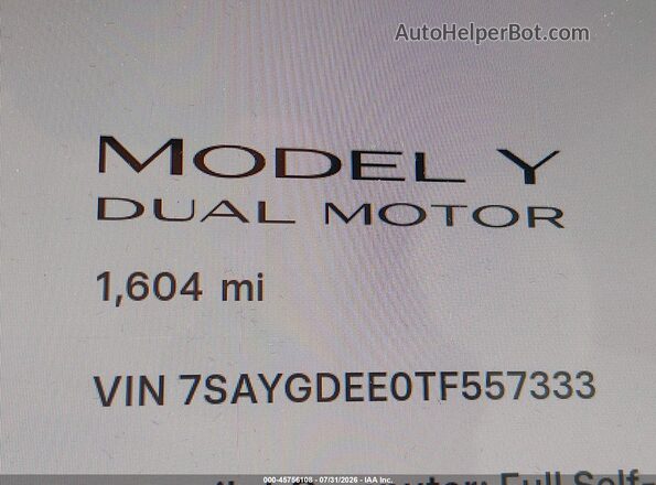 7SAYGDEE0TF557333 2026 TESLA MODEL Y White 
