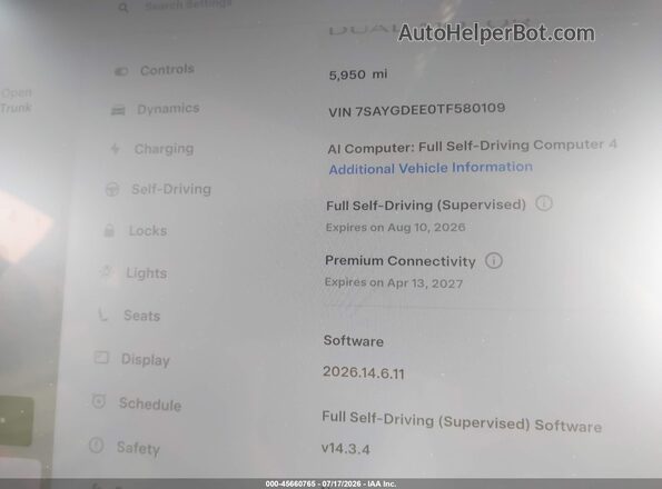 7SAYGDEE0TF580109 2026 TESLA MODEL Y Gray Rear seats view